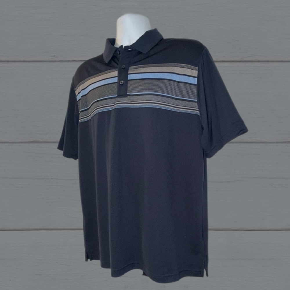 Pebble Beach Dry-Luxe Performance Golf Polo Blue with stripes. Men's size Large
